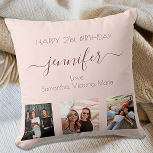 Almofada Foto personalizada de aniversário rosa dourado pi