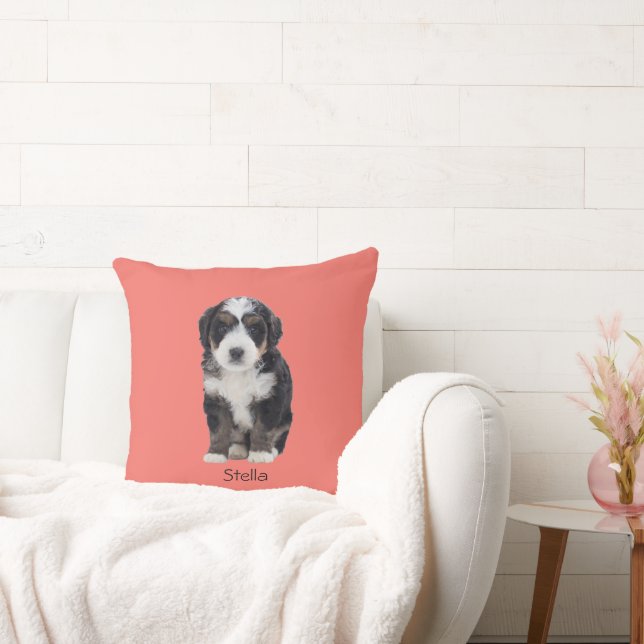 Almofada Foto personalizada de cão - Coral sunset com nome  (Sofá)