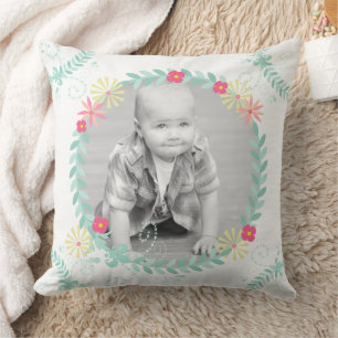 Almofada Foto personalizada de Garland Floral Baby