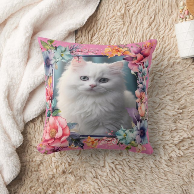 Almofada Foto personalizada de Pet e Nome Frame Floral (Cobertor)