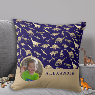 Almofada Foto personalizada do dinossauro e nome azul