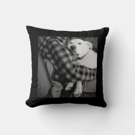 Almofada Foto preta e branca do cão a balançar com o Pai