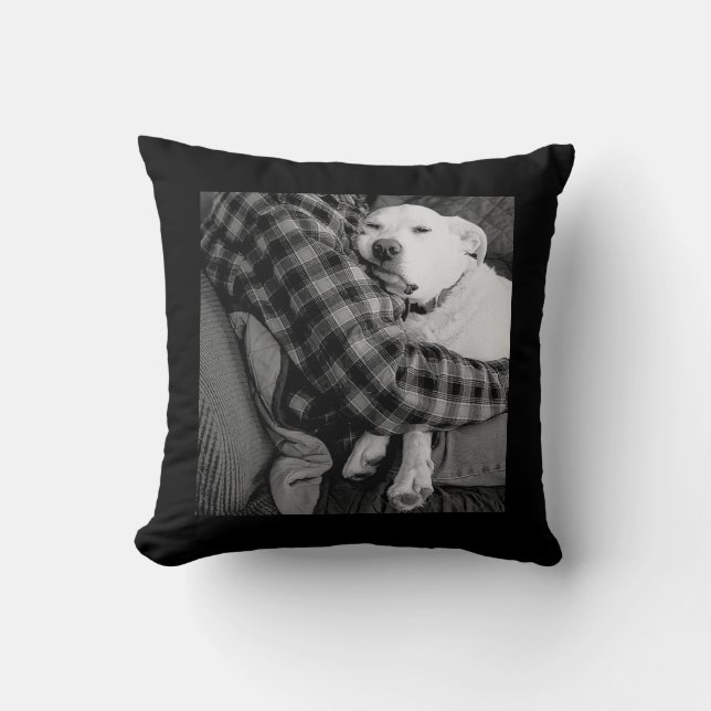 Almofada Foto preta e branca do cão a balançar com o Pai (Frente)