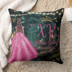 Almofada Foto Rosa De Quinceañera Da Floresta Encantada Fuc