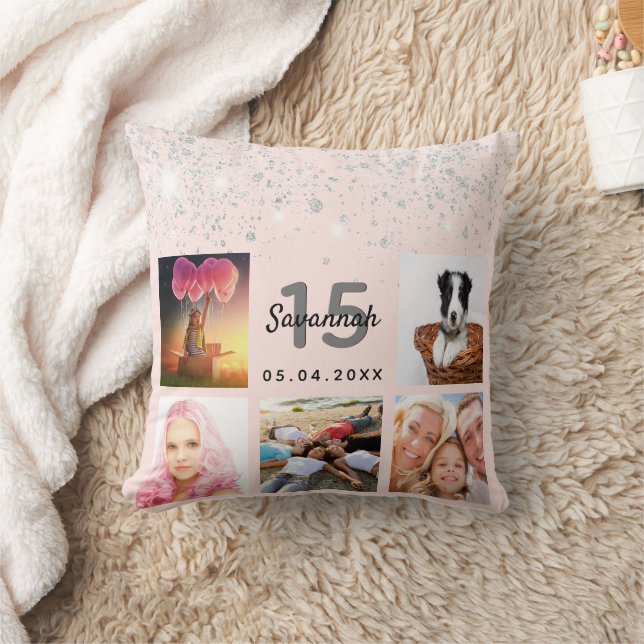 Almofada Foto rosa dourado, brilho cor-de-rosa Quinceanera (Cobertor)