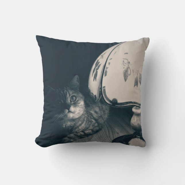 Almofada Fotografia de Gato e Lâmpada em Estilo Noir (Frente)