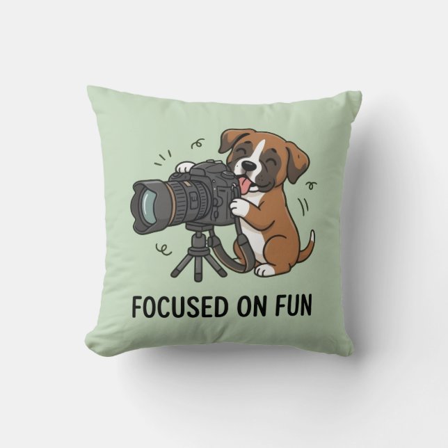 Almofada Fotógrafo de Cachorro Boxer Fofo com Destaque em V (Frente)