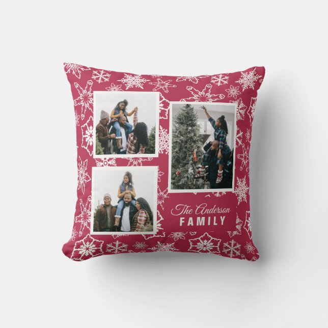 Almofada Fotos de Feriado Personalizadas de Padrão de Neve  (Frente)