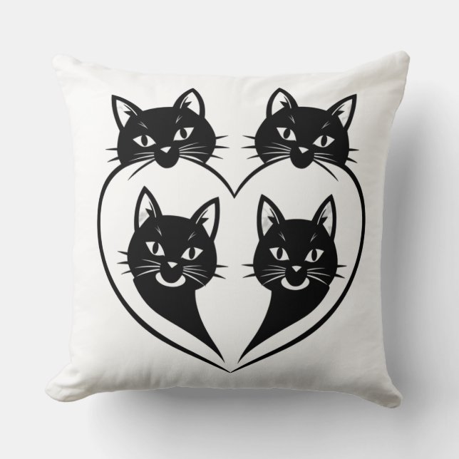 Almofada Four Cats One Heart – Cute Family Cat Love  (Frente)