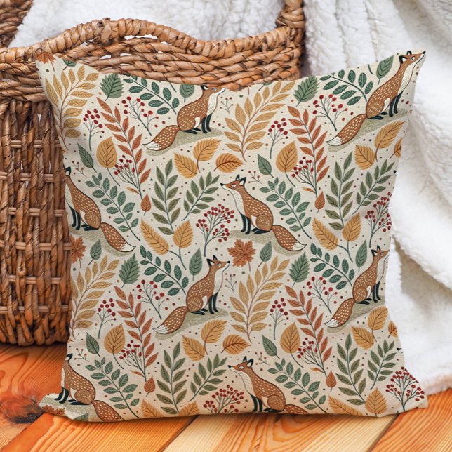 Almofada Fox Autumn Deixa A Natureza Quente (Fox and autumn leaves decorator pillow)