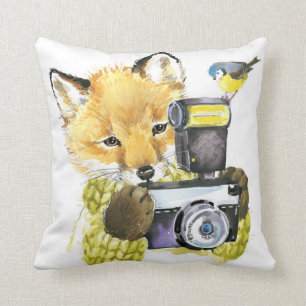 Almofada Fox bonito da aguarela que toma imagens