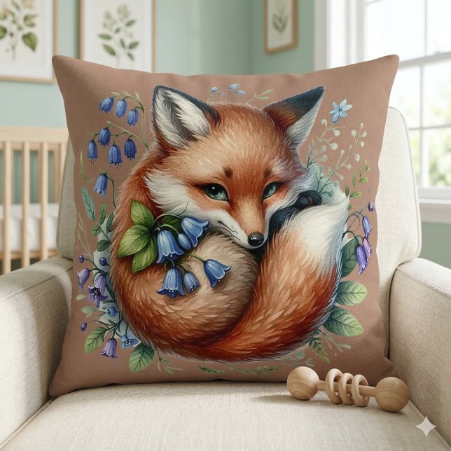 Almofada Fox Botânica Floral (Floral Fox Botanical Woodland Art Throw Pillow Mockup A)