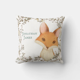 Almofada Fox com Nome do Bebê Floral Wreath Personalizado