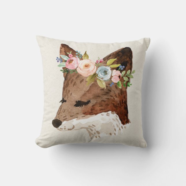 Almofada Fox de Boho com flores Pastel (Frente)