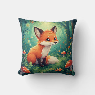 Almofada Fox de Cartoon Adorável com Cogumelos