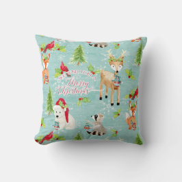 Almofada Fox Deer Bear Bird Nórdica Feliz Natal Arte de Mad