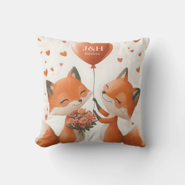 Almofada Fox Love Design com Iniciais Personalizáveis (Frente)