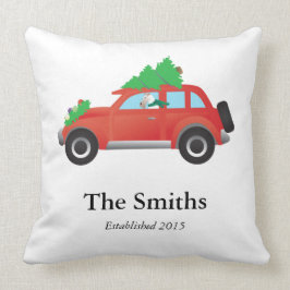 Almofada Fox Terrier dirigindo um carro de Natal