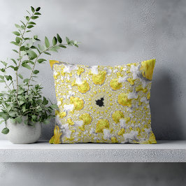 Almofada Fractal Abstrato Contemporâneo Amarelo Dourado