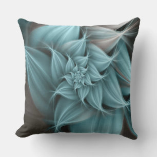 Almofada Fractal de Flor Turquesa Incrível