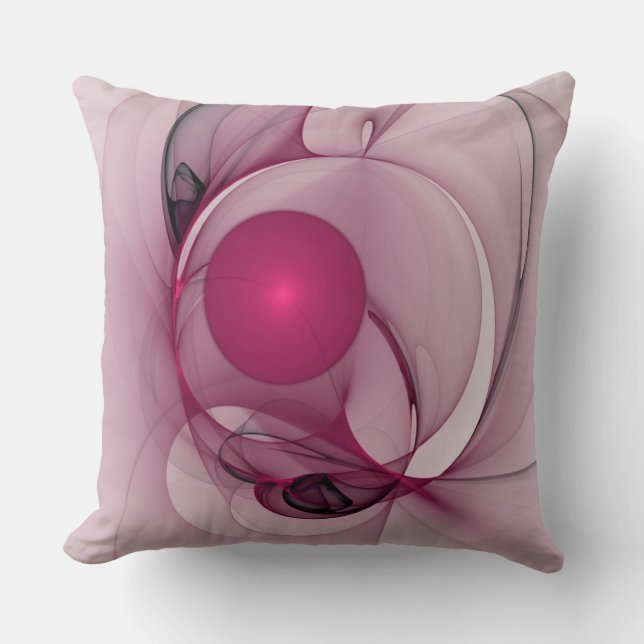 Almofada Fractal Sinuoso, Arte Abstrato Moderno Rosa Berry (Frente)
