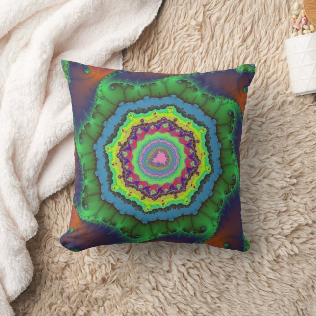 Almofada Fractal Verde-Trendy, Laranja-Azul (Cobertor)