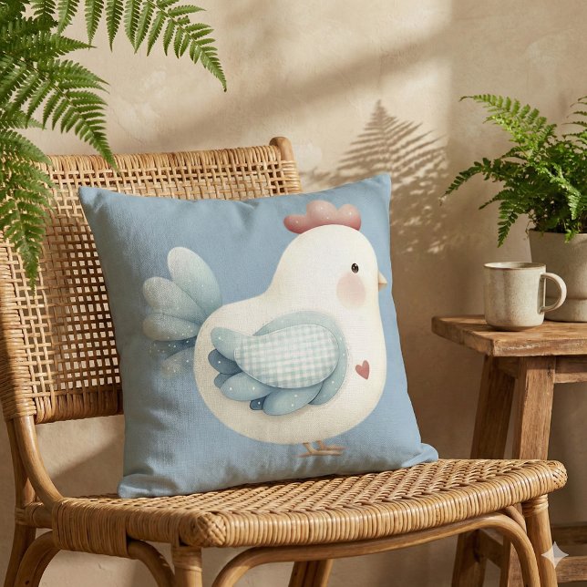 Almofada Frango Cottagecore Pastel (Pastel Cottagecore Chicken Throw Pillow Mockup D)