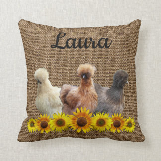 Almofada Frango Seu Nome Silkie Sunflower Burlap