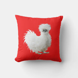 Almofada Frango Silkie sobre Vermelho
