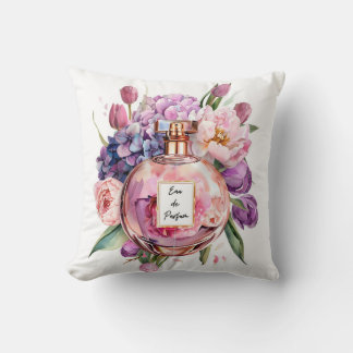 Almofada Frasco de Perfume de Aquarela Elegante com Flores