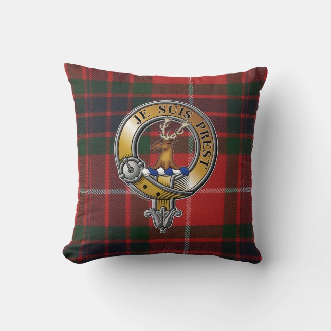 Almofada Fraser Lovat Tartan & Crachá (Frente)