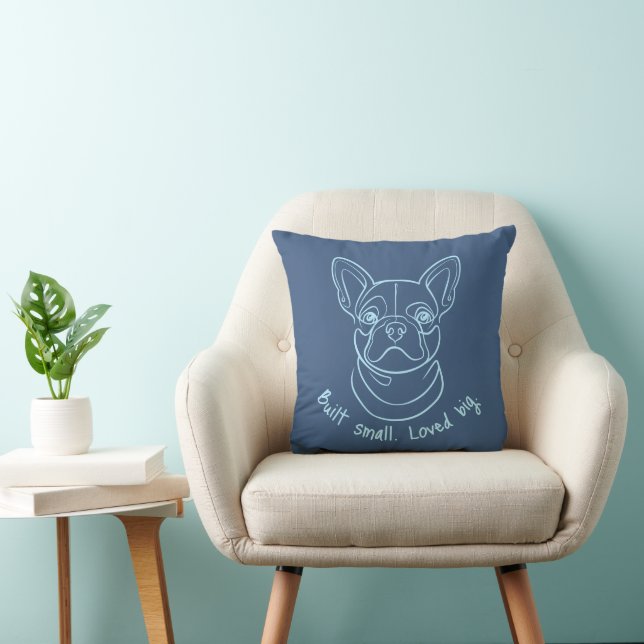 Almofada French Bulldog Line Art. Built Small. Loved Big. (Cadeira)
