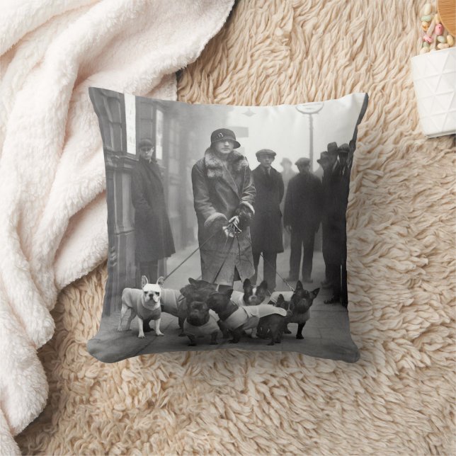 Almofada French Bulldogs Walker Gray/Black Throw Pillow (Cobertor)