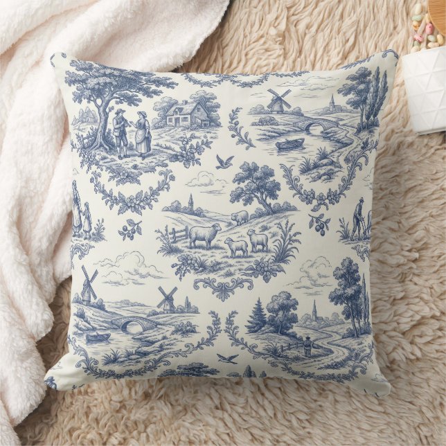 Almofada French Country - Blue & Cream Toile Countryside (Cobertor)