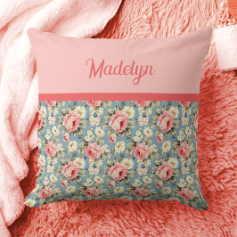 Almofada French Country Garden Floral Pink Monogram Name