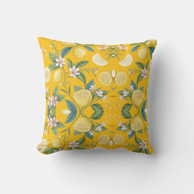Almofada Fresh Lemon Floral Botanical Pattern  (Frente)