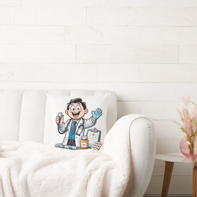 Almofada Friendly Doctor Mascot Medical Cartoon Design (Sofá)