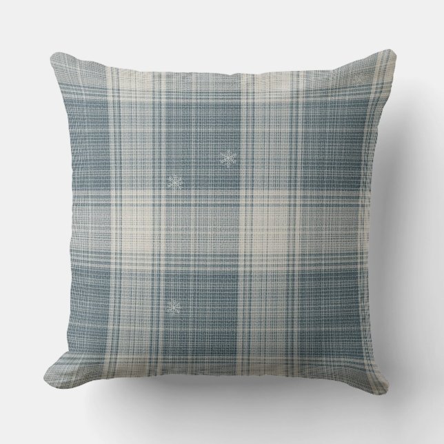 Almofada Frost Blue Nordic Plaid Snowflake Throw Pillow (Frente)