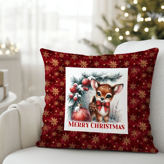 Almofada Frosty Christmas scene baby fawn Christmas pillow  (Frosty Christmas scene baby fawn Christmas pillow (51))