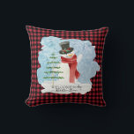 Almofada Frosty Snowman Winter Christmas Red Xadrez<br><div class="desc">"Congelou o Natal do Snowman Winter Farmhouse com a Xadrez Buffalo Check em Travesseiro decorativo de Férias Vermelho e Negro." Frosty, o boneco de neve pintado em estilo retrô clássico com uma árvore de Natal e seu elegante chapéu e cachecol de inverno de vermelho. Perfeito para uma decoração caseira da...</div>