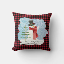 Almofada Frosty Snowman Winter Christmas Red Xadrez