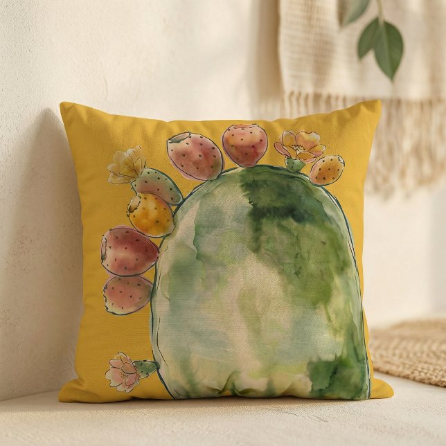 Almofada Fruta de Cacto Pérola Espinhosa Aquarela Boho  (Criador carregado)