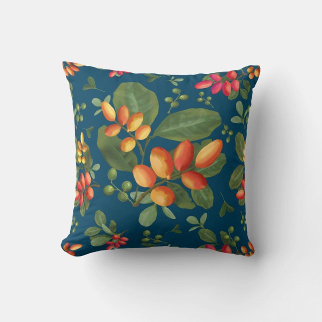 Almofada Fruta tropical e deixa uma cor de fundo personaliz (Frente)