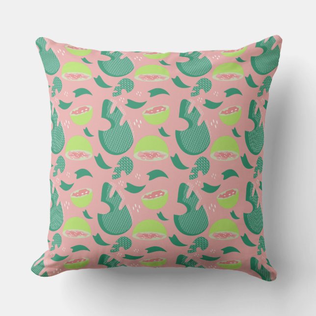 Almofada Fruta Verão Goiaba Rosa Padrão Monstera (Frente)