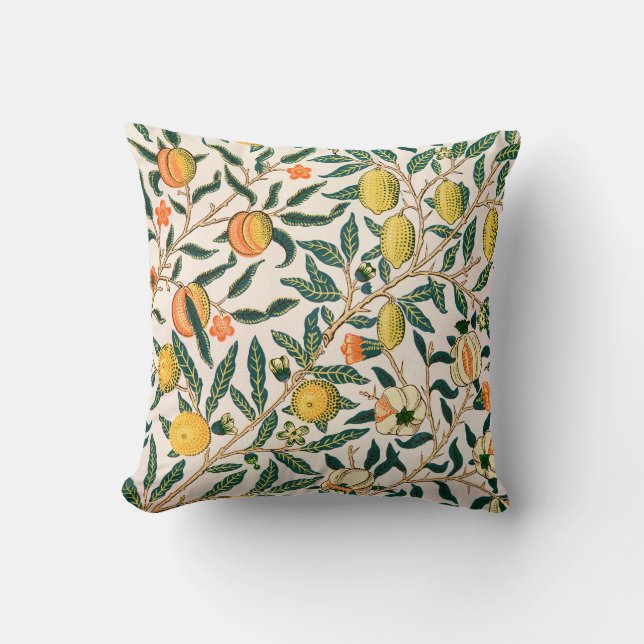 Almofada Fruta William Morris Pomegranate Ornamento Branco (Frente)