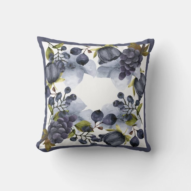 Almofada Frutas azuis no travesseiro decorativo de quadros (Frente)