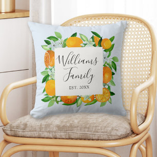 Almofada Frutas laranja e flores Floral botânico de verão