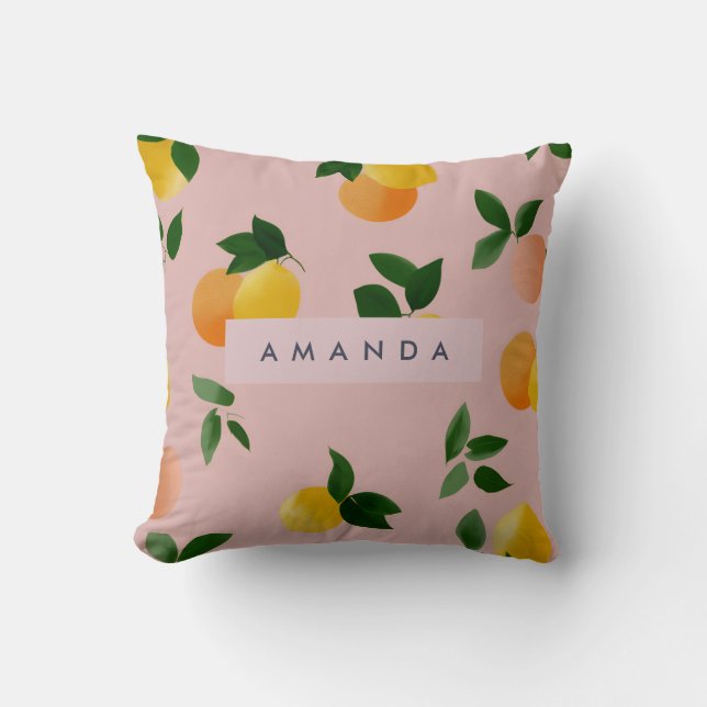 Almofada Frutas laranja-limão cor-de-rosa-branca personaliz (Frente)