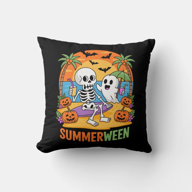 Almofada Fu do Halloween de Summerwin Skeleton Ghost Beach (Frente)