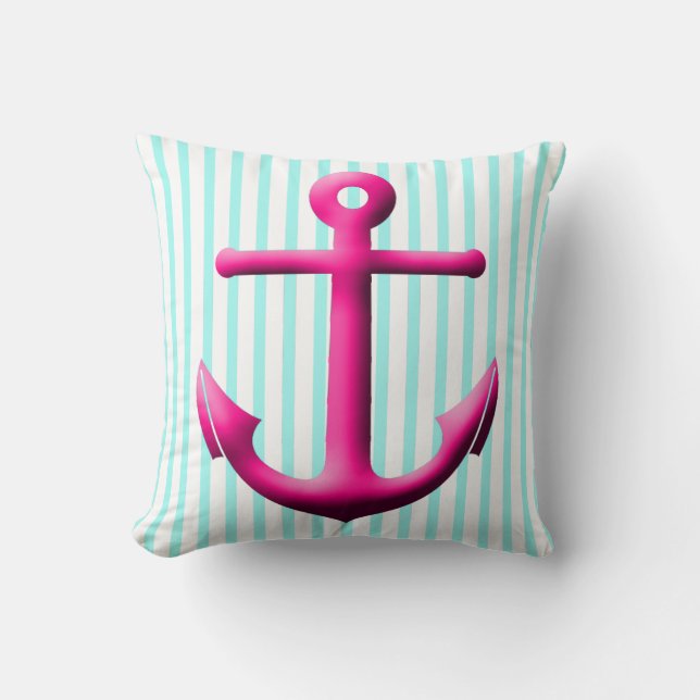 Almofada Fuchsia e Aqua Anchor e Stripes (Frente)